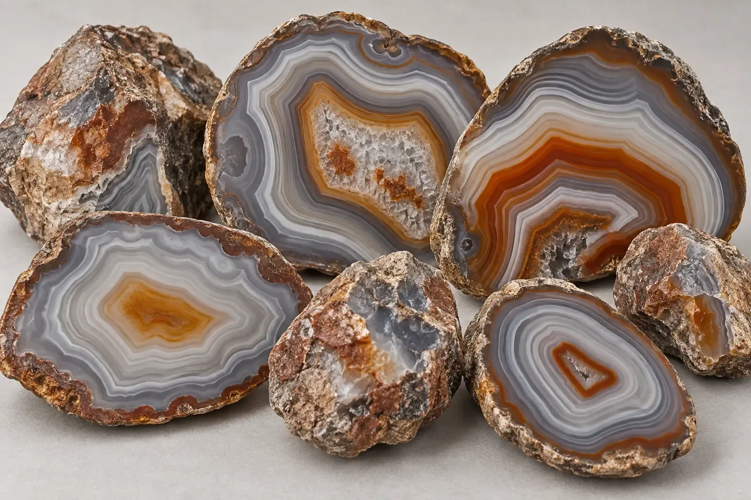 Agate slabs and rough material